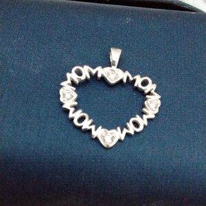 Sterling Silver Mom Heart Shaped Pendant.